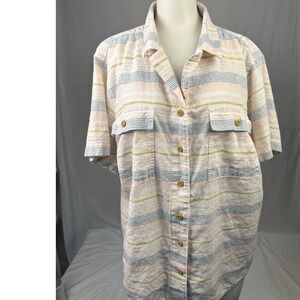 Duluth Trading Co Womens 1X Hemp Cotton Striped Short Sleeve Button Down Shirt